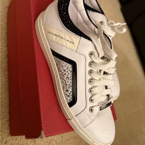 Alessandro Dell'Acqua White Sneakers with Black Trim and Crystal Panels